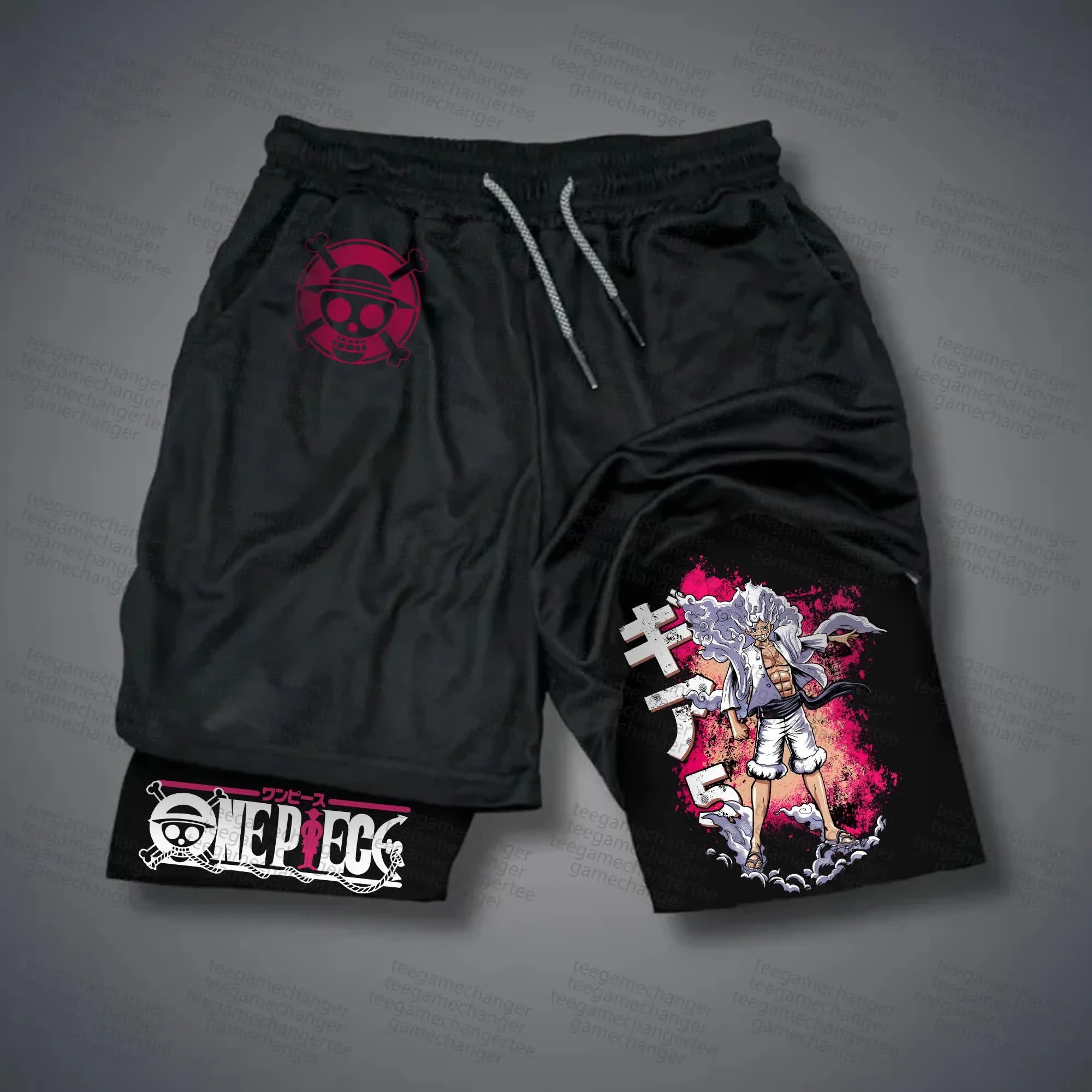 Street Fashion Anime - Męskie spodenki sportowe z siateczki, dwuwarstwowe,