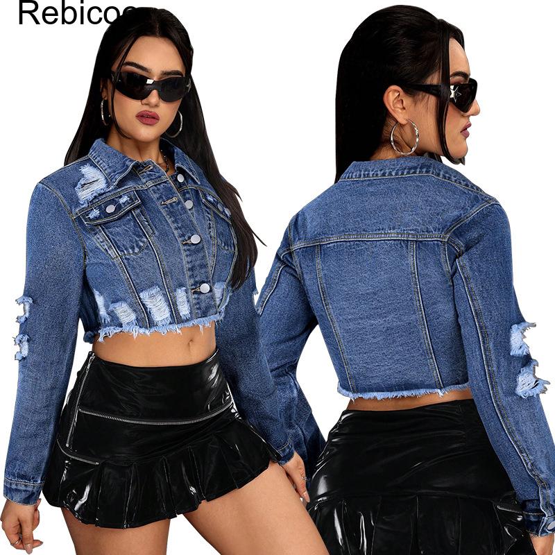 Damska krótka kurtka jeansowa  – Distressed Jean Rip recenzja i cena
